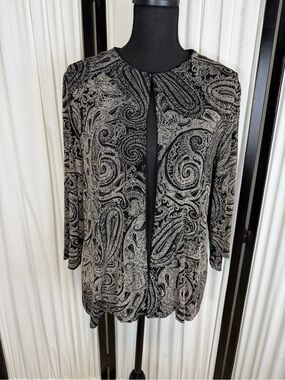 Women’s Black and Silver Paisley Open Cardigan